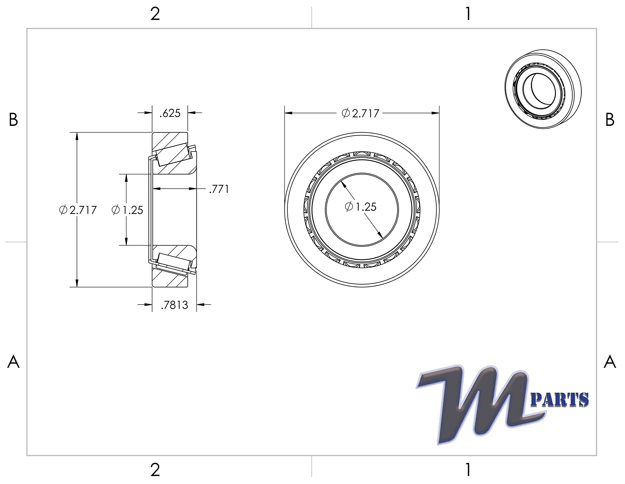 M-Parts 14125A/14276 Tapered Roller Bearing Cone and Cup Set 1.25” I.D, 2.717” O.D, 0.7813” Bearing Width