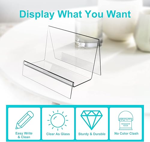 Miniatura 6 de Boloyo Soporte de exhibición de acrílico con placa de letrero, 6 piezas, caballete de exhibición transparente, estante elevador, soporte de acrílico