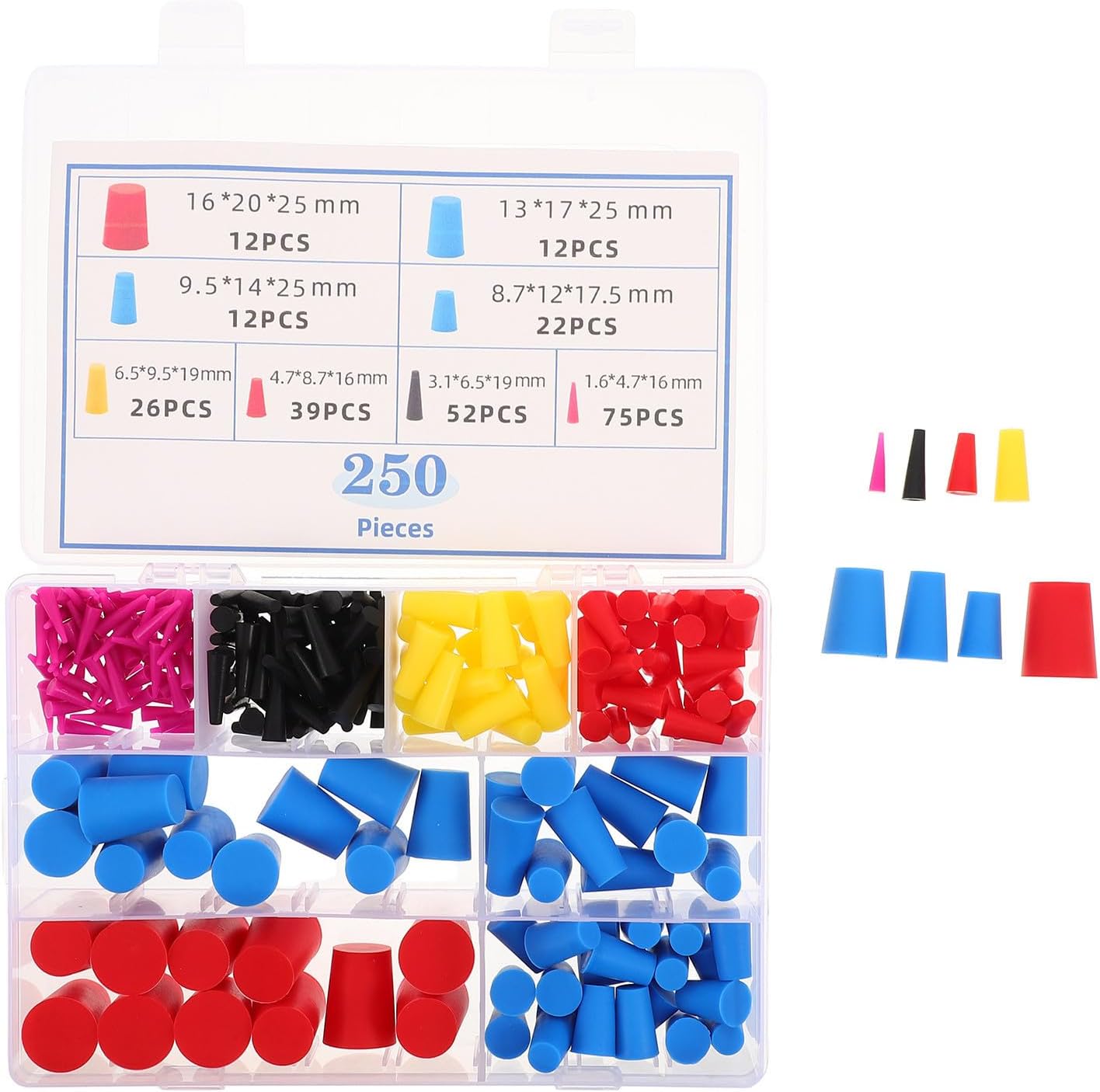 250pcs Silicone Sealing Caps for Metal Surfaces and Aluminum Components, Multi-Purpose Tapered Plugs with Smooth Burr-Free Edges, Scratch-Free Protection for Fixture Changes