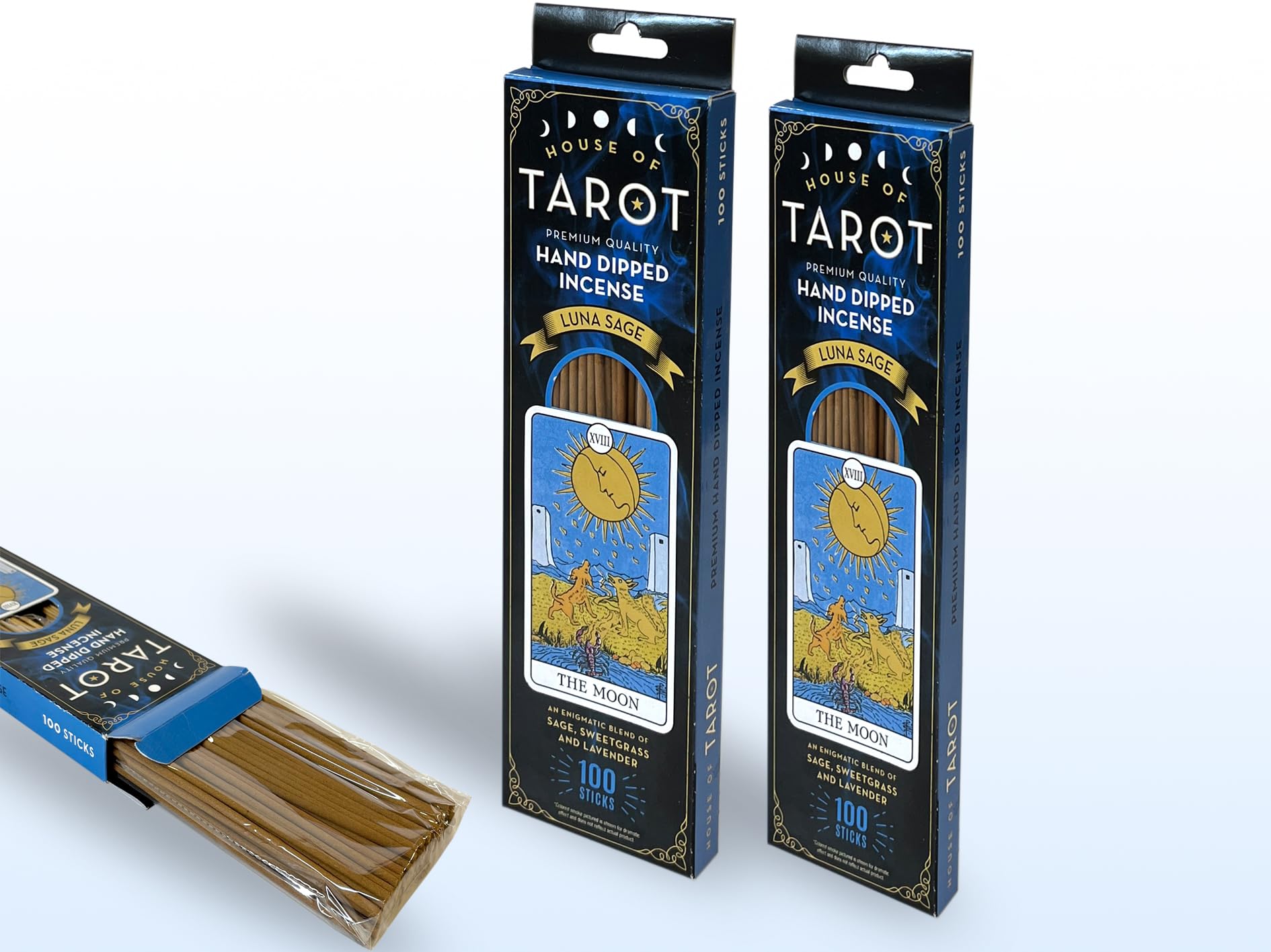 Sim & Ross | Tarot Hand Dipped Incense Sticks (100 Sticks) | Sage, Sweetgrass and Lavender Fragrance | Premium Hand Dipped Incense | The Moon | Agarbatti for Pooja (Pack of 2)