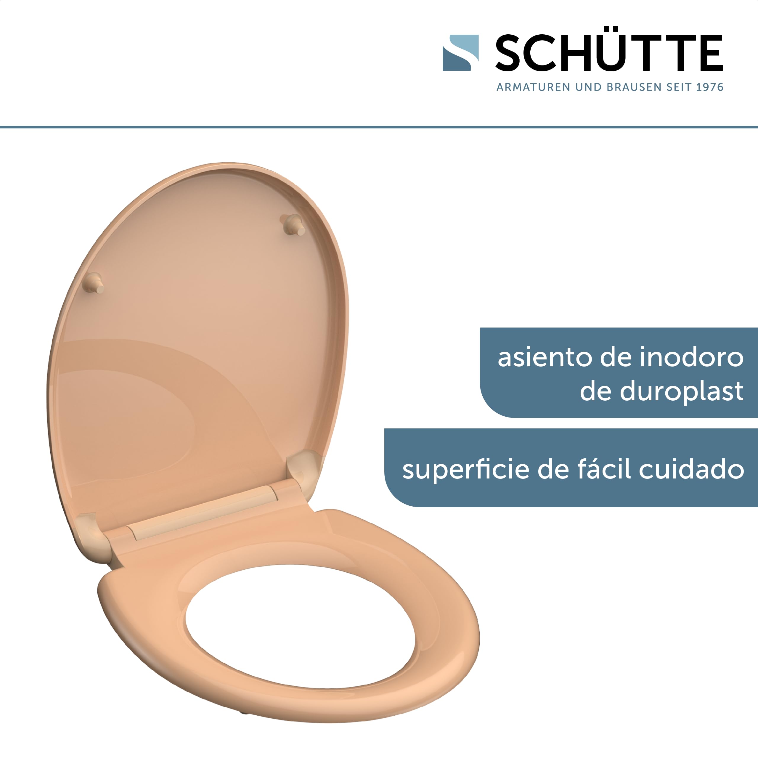 SCHÜTTE Asiento de inodoro de duroplast, color beige, con dispositivo automático de descenso y cierre rápido para una fácil limpieza, carga máxima del asiento de inodoro 150 kg, color beige 82305