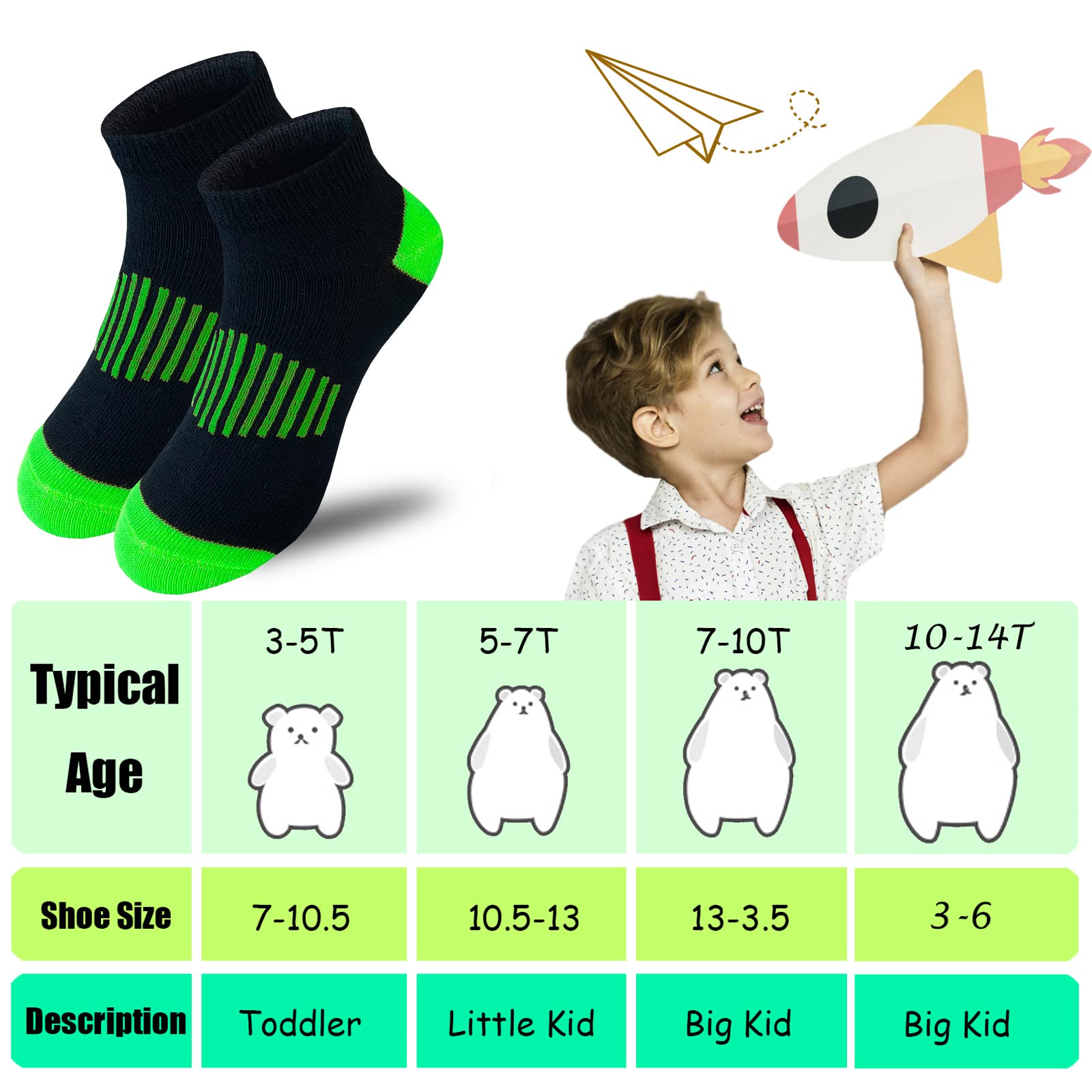 JAMEGIO 18 pares de calcetines deportivos para niños de corte bajo con medio cojín para niños pequeños y grandes