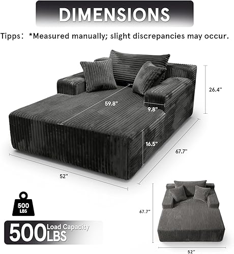 Miniatura 2 de Sytopia – Silla reposera con reposabrazos, sofá cama extragrande con 3 almohadas, cómodo sofá sin patas, silla de lectura con cama para sala de