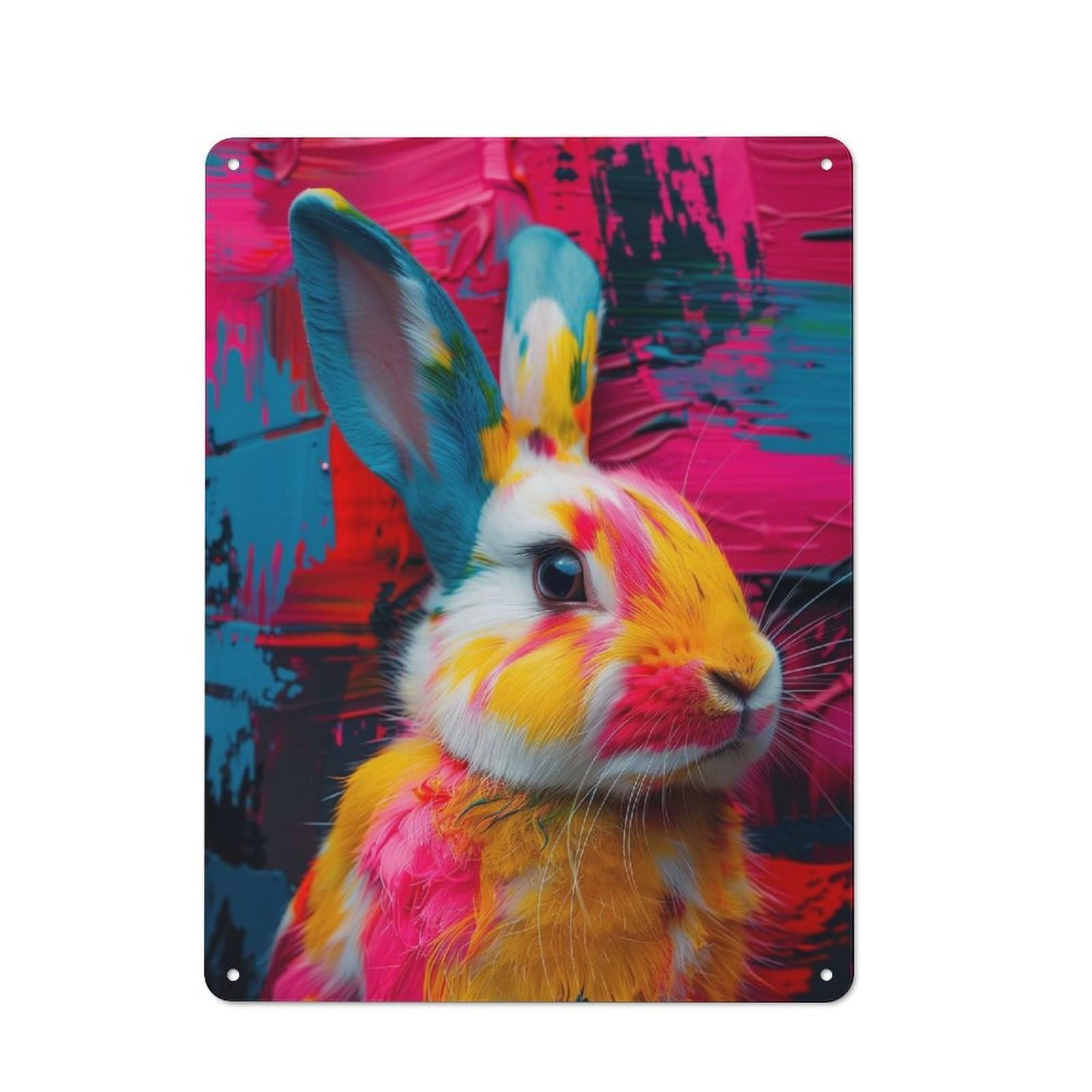 Colorful Rabbit Painting Metal Wall Sign 40x30cm, Rustic Decor for Garage Wall, for People Furnishing A Garage