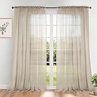 Vista 16 de Dreaming Casa Cortinas traslúcidas lisas con bolsillo para barra, 2 paneles de 52 pulgadas de ancho x 96 pulgadas de largo, color blanco