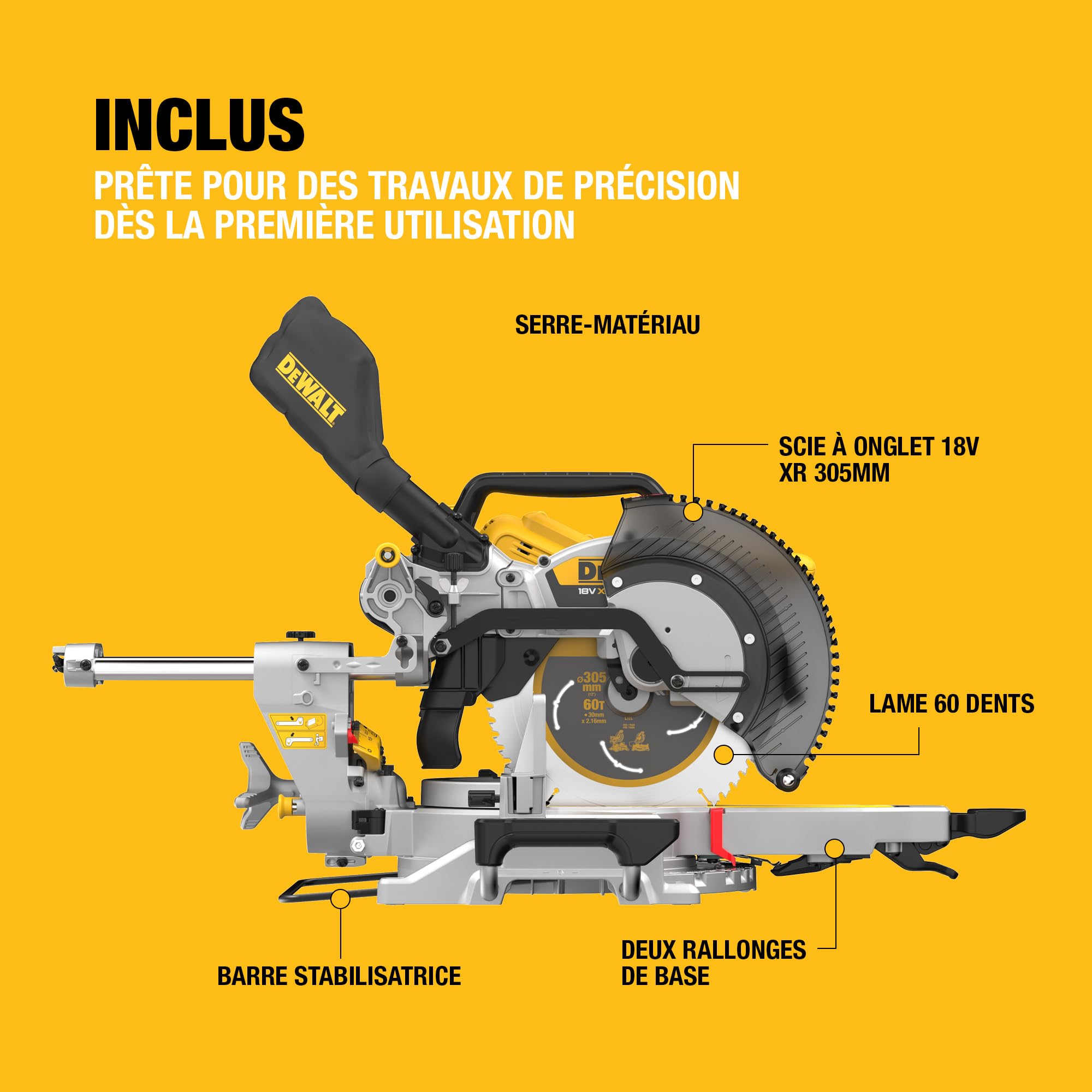 DEWALT Scie à onglet 18V XR 305mm, outil seulement, DCS782N-XJ