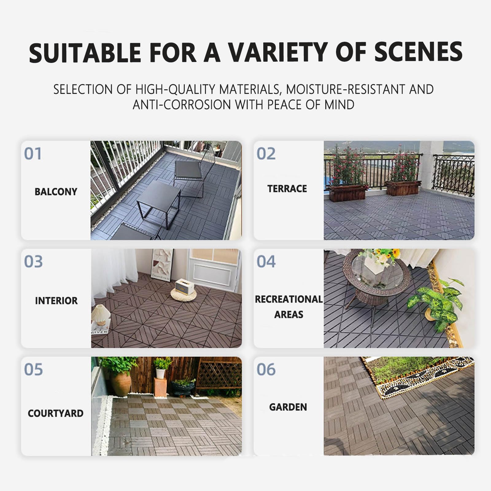 Pavimento per Esterno, Pavimento PP Incastro Sistema di Grata Plug-in per Balcone Camminamento Erba Piscina Terrazzo Veranda Giardino Patio J 20pcs
