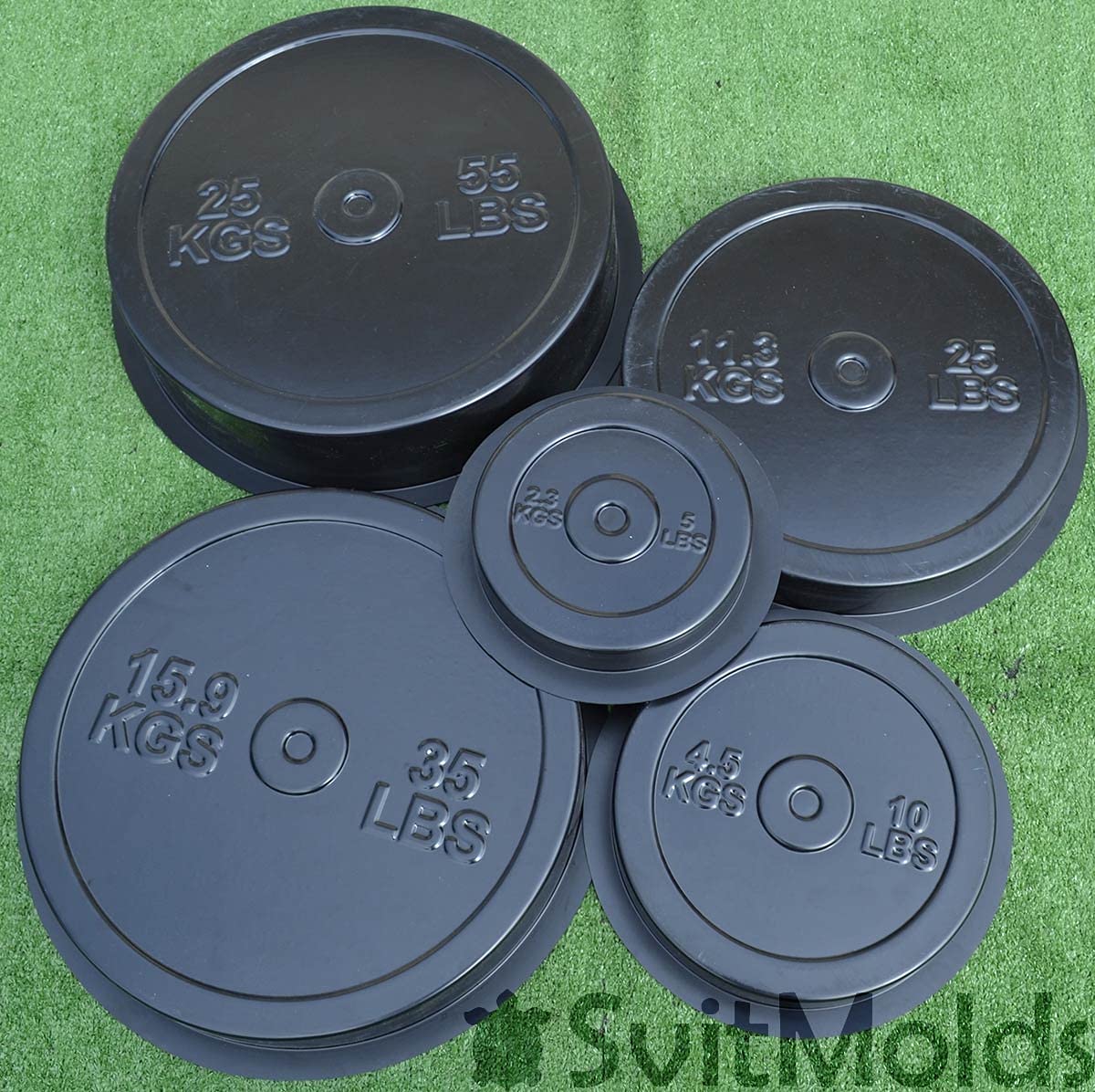 SvitMolds DIY Molds Plates Set 5 pcs Molds Concrete Weight Plates Barbell Discs Olympic Lifting D55 (35LB)