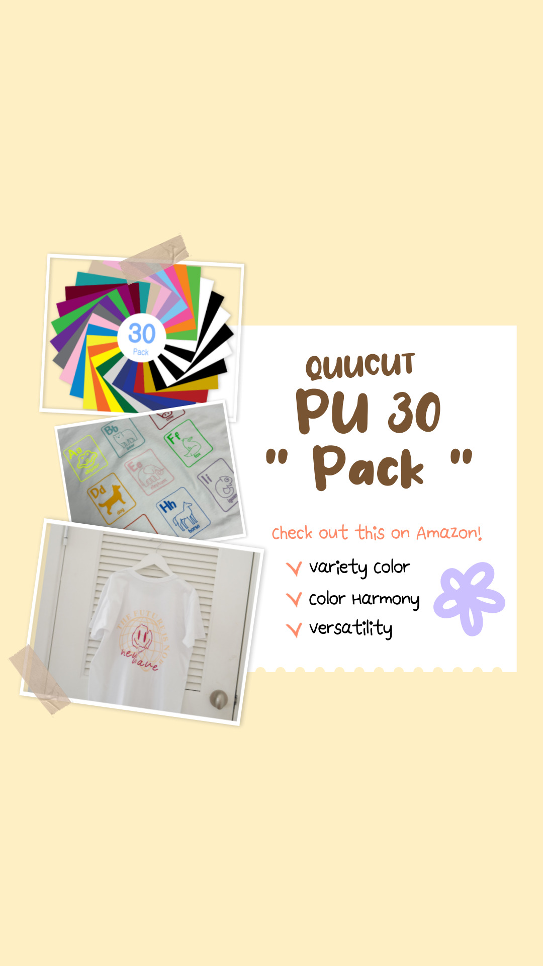 QuuCut HTV Heat Transfer Vinyl Bundle: 30 Pack 12" x 10" Sheets, 26 Assorted Full Matte Colors HTV Vinyl for T-Shirts, Iron on Vinyl for Cricut & Silhouette - Easy to Cut & Weed - Image 8