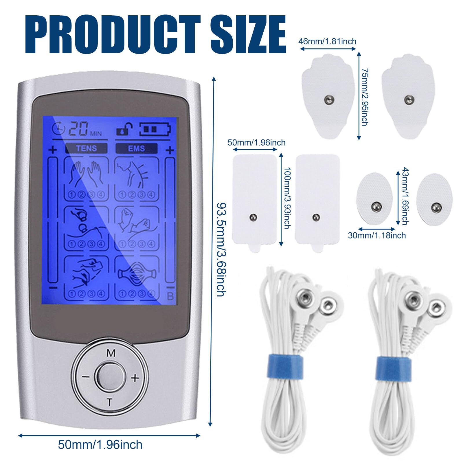 TENS EMS electrostimulateur musculaire, Appareil de thérapie de la douleur TENS rechargeable electrostimulation appareil appareil de thérapie la douleur avec 24 programmes d'entraînement et 2 canaux