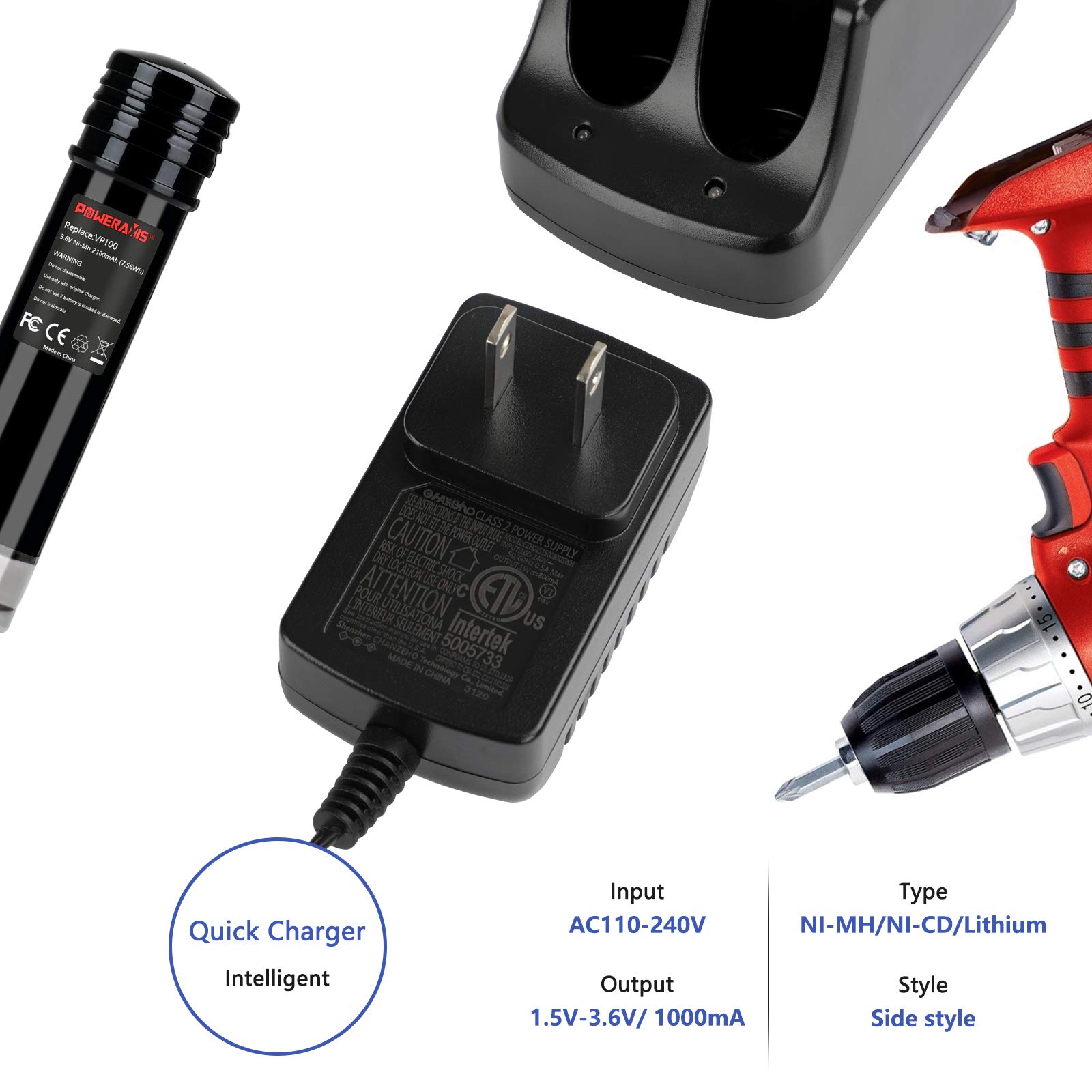 POWERAXIS Versapak Battery Charger, Versapak VP110 VP130 VP100 Battery