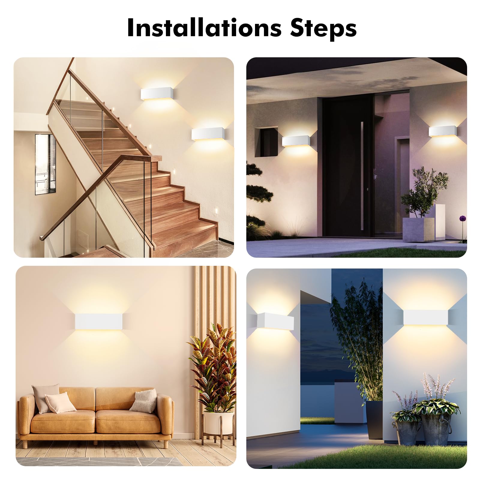 2 Pezzi 36W Applique da Parete Interno/Esterno 3000K Bianco Caldo Applique Esterno Angolo del Fascio Regolabile Moderno Lampade da Parete IP65 Impermeabile Bianco Aapplique da Esterno