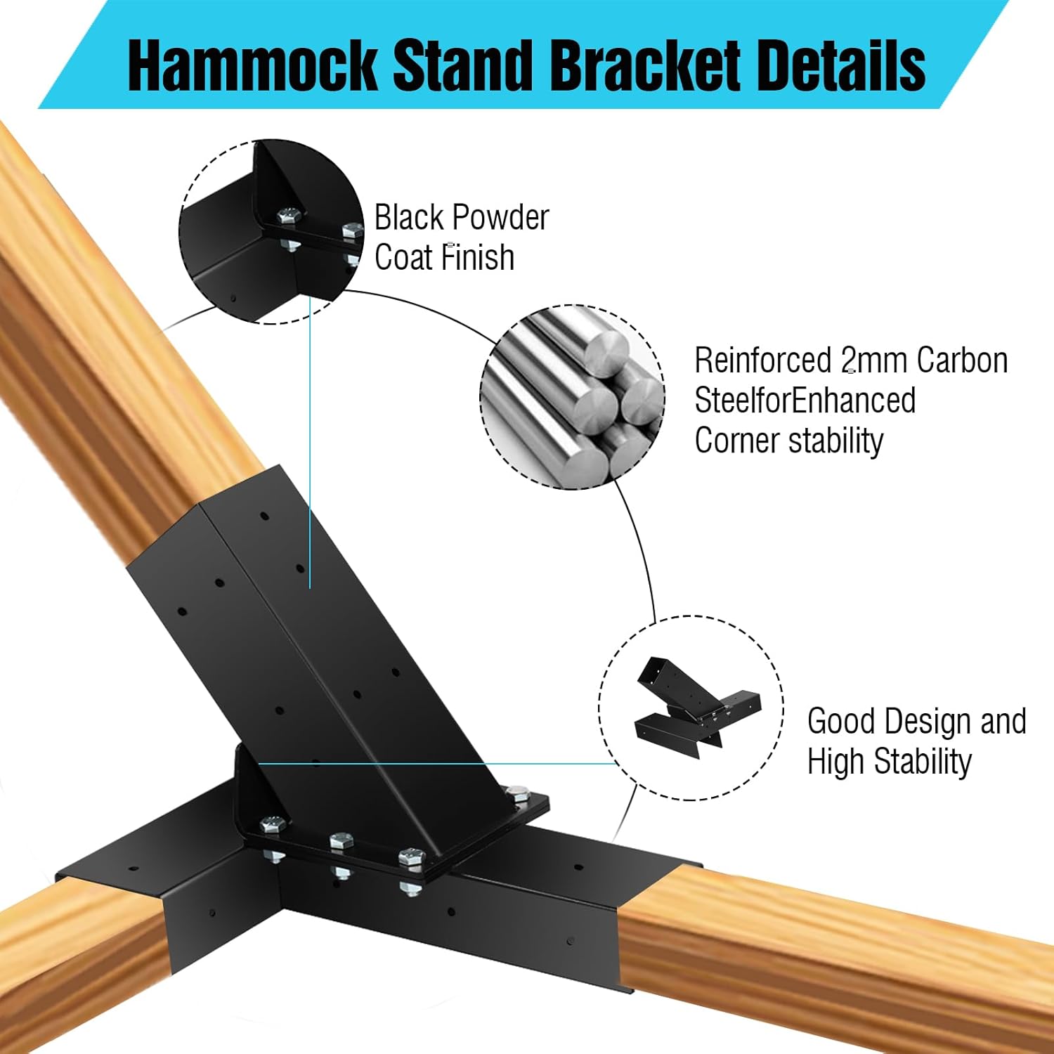 Hammock Stand Bracket, Heavy Duty DIY Hammock Bracket Kits Fit for 4" x 4" (Actual 3.5" x 3.5") Lumber /Wood Posts, 500 LBS Capacity, Black Powder Coated-2PACK