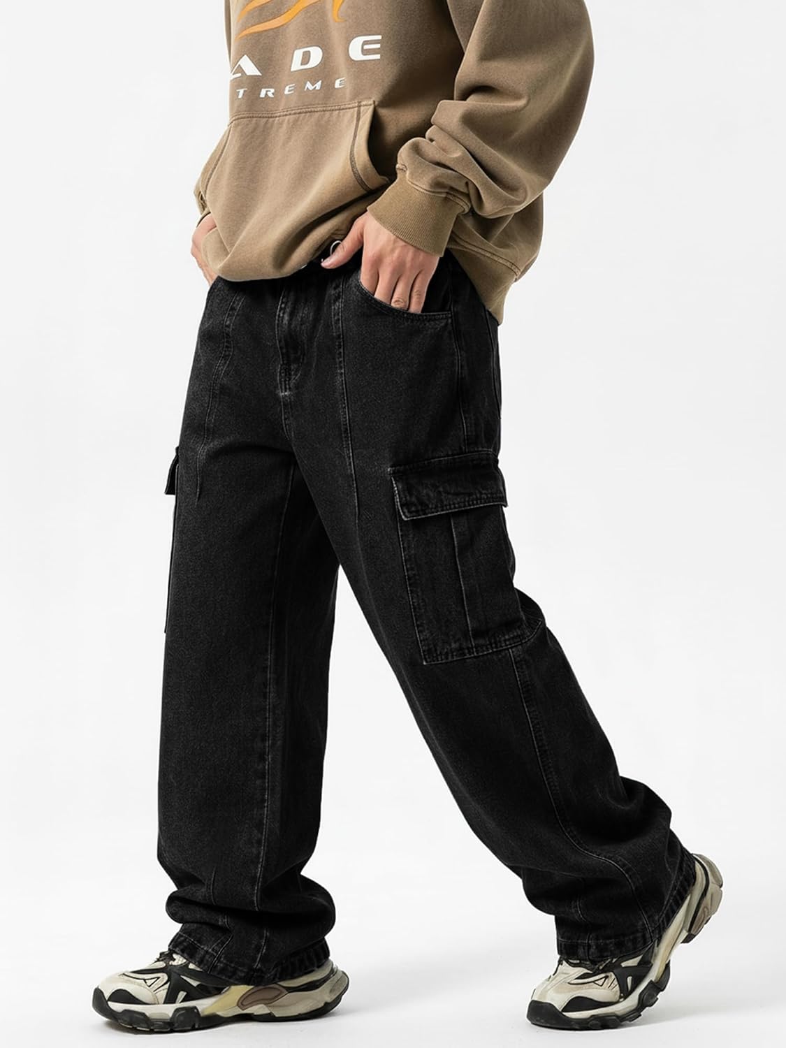 EMMIOL 203 Cargo Baggy Jeans for Men, Pants Wide Leg, Relaxed Loose Fit Denim Y2K Straight Leg Streetwear Vintage - Image 3