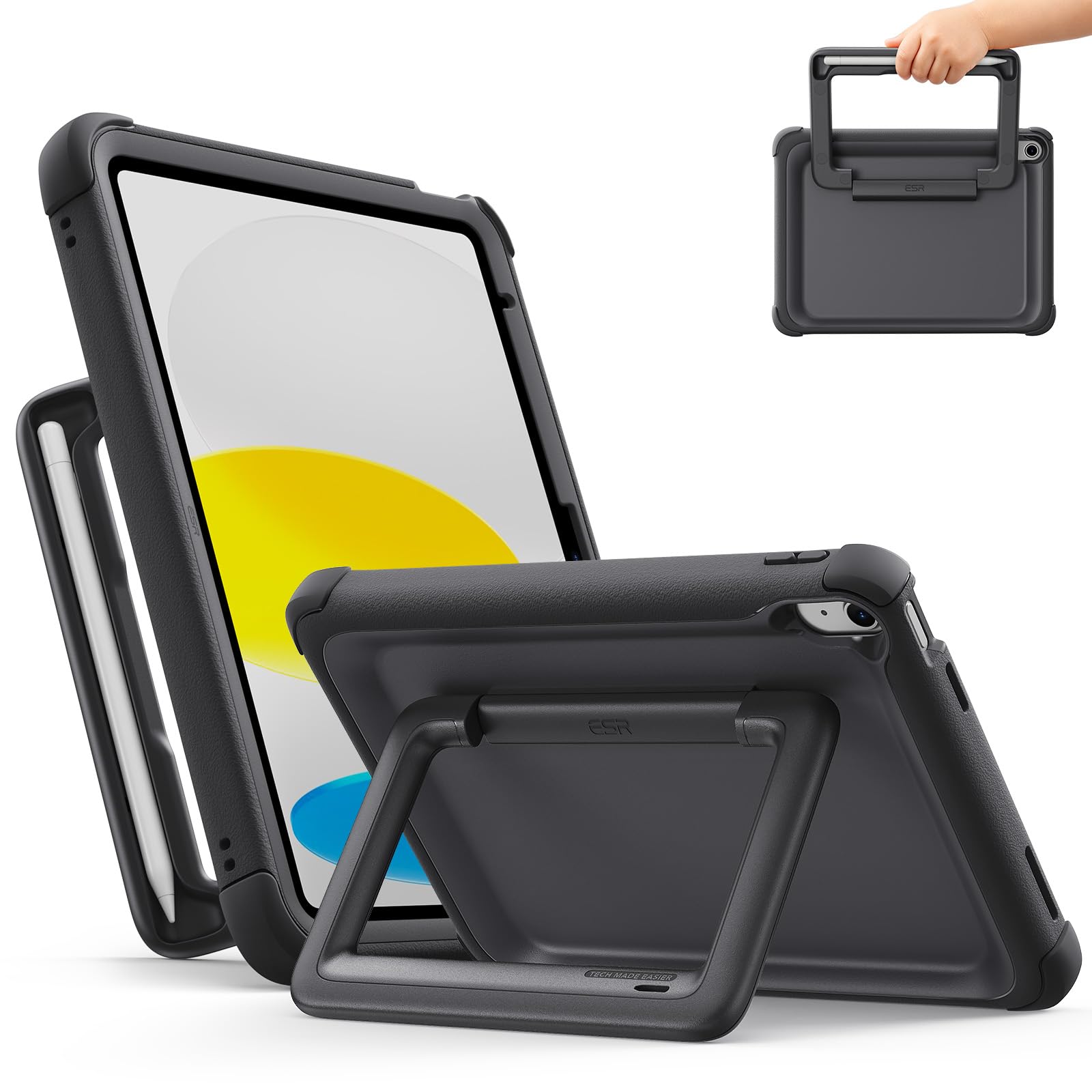 ESR Kids Case for iPad A16 11th/10th Gen, Military-Grade Protection, Black | Military-Gra…