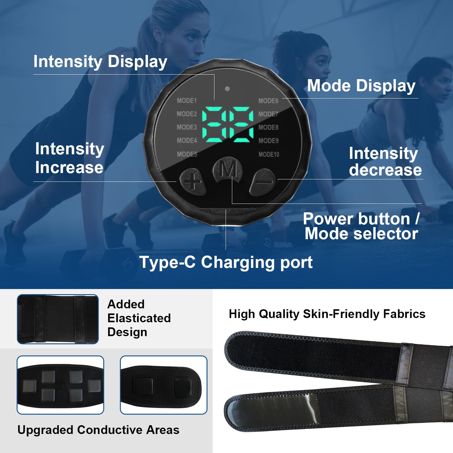 Ab Stimulator Muscle Toner，Abs Muscle Stimulator Abdominal Toning Fitness Belt for Men and Women Black — Amazon image 6