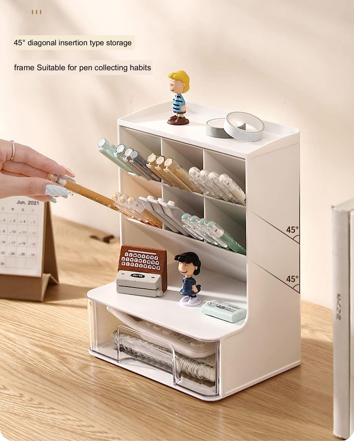 Seven Moon Desk Storage Organizer with Drawer - Space-Saving Solution for Home, Office & School - Perfect for Pens, Stationery, and Makeup Organization (White) 4