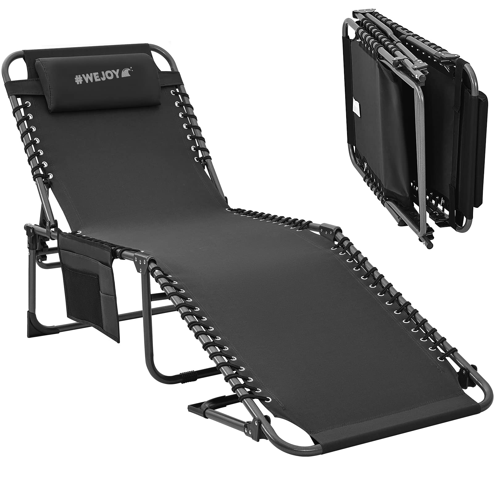 #WEJOY Folding Chaise Lounge Chair for Beach, Sunbathing, Tanning, Pool, Portable 5-Position Adjustable Lounge Chair for Outside Patio, Lawn, Camping Reclining Chair with Pillow, Green