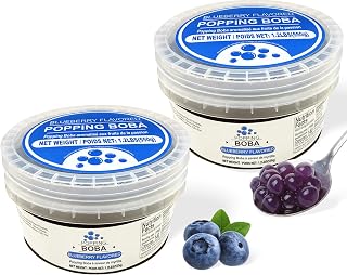Soeos Blueberry Popping Boba, 1.2lbs (550g) Pack of 2 – Bursting Blueberry Flavor, Perfect for Bubble Tea, Desserts, and Drinks – Ready-to-Serve Fruit Popping Pearls