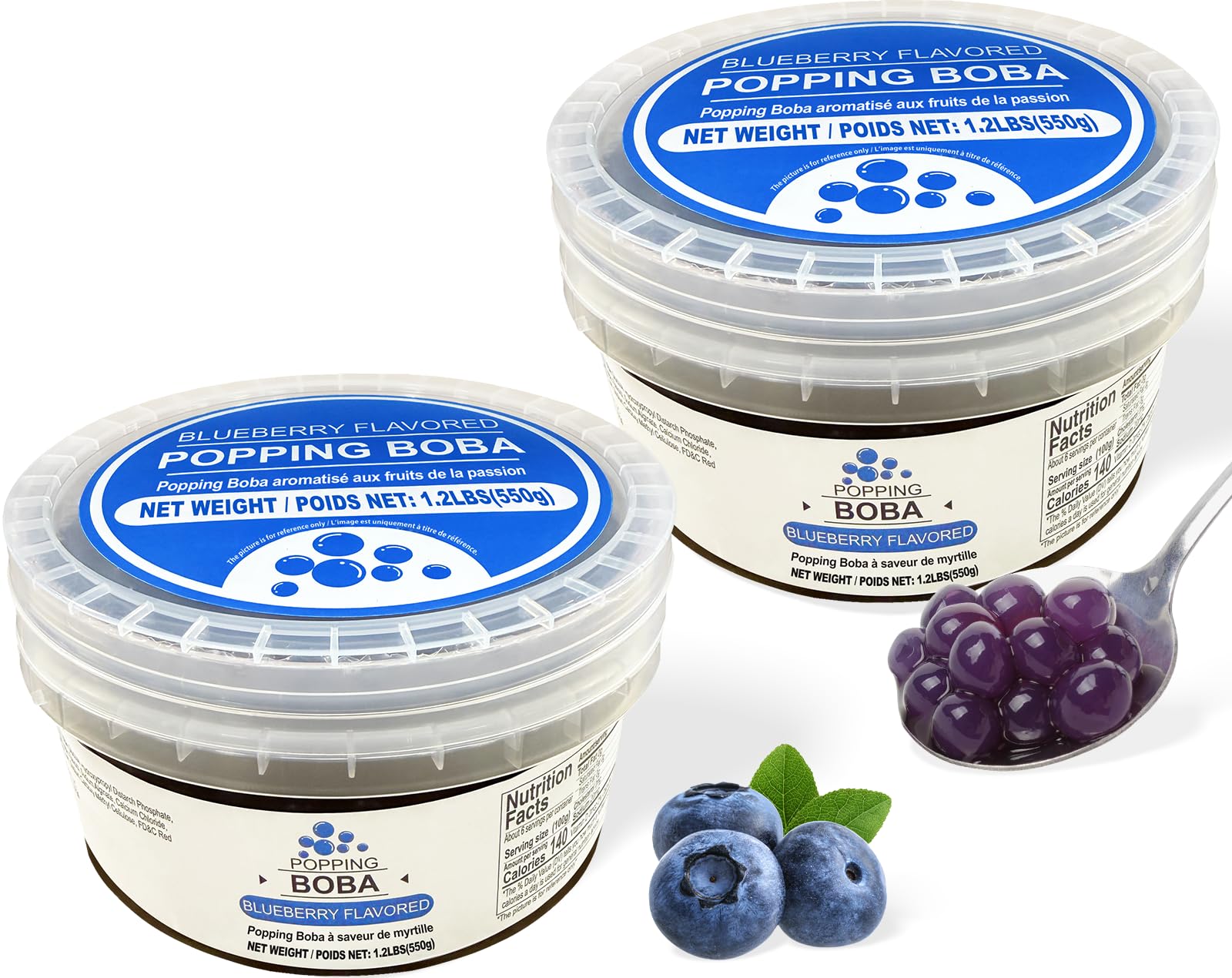 Soeos Popping Bobas, 550g Per Pack, Ready-to-Use Fruit Boba Pearls for Bubble Tea and Toppings (Blueberry 2 Packs)