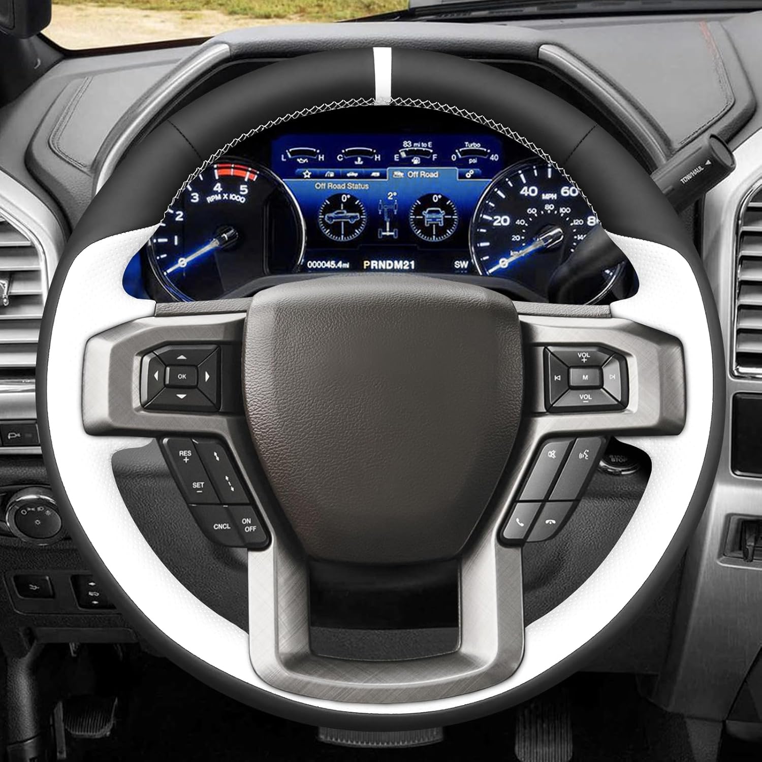 MEWANT Hand Sewn 3D Style Steering Wheel Cover Wrap for Ford F-150 F150 2015-2020 / F-250 F250 2017-2022 / F-350 F350 2017-2022 / F-450 F450 2017-2022 / Expedition 2018-2021