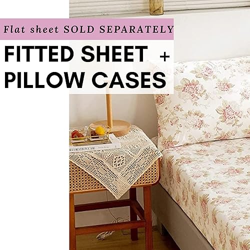 Miniatura 2 de DaDalogy Bedding - Sábana bajera de 100 % algodón con rosas de cabaña  Sábana de cama vintage Shabby Chic con flores rosas rosas de 15 pulgadas de