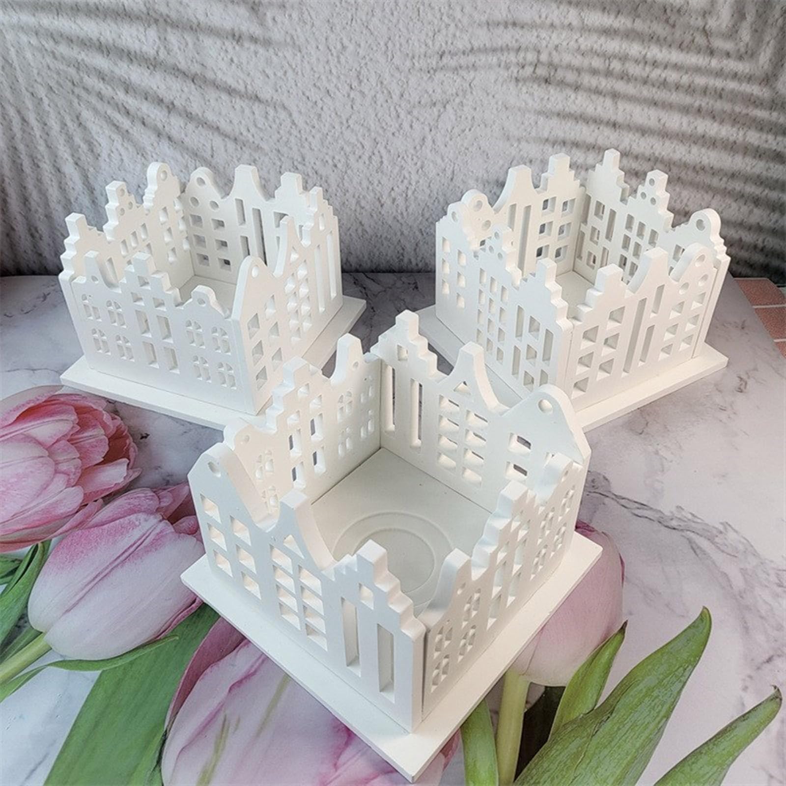 Molde de silicona resistente a altas temperaturas, forma de casa, formas de adornos, moldes de silicona para candelabros