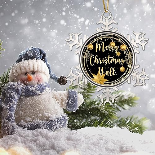 Miniatura 5 de New Year Seasonal Tree Decoration Ornaments Merry Christmas Y'all Holiday Present Metal Snowflake Xmas Tree Ornament Gold Snowflake Ball Wreath Xmas