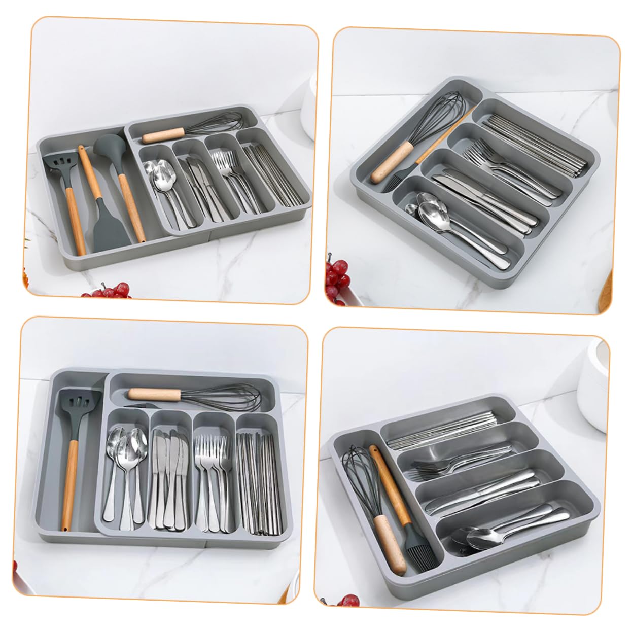 MAGICLULU Organizador de Cubiertos para Cajón Multi-Compartimento PP Gris