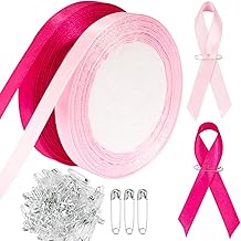 2pcs Octobre Rose Ruban Satin Rose 25 yards 1cm Rouleau Rose avec 100pcs épingles à Nourrice pour DIY Broche Pour Soutenir la Cause Au Cancer Du Sein