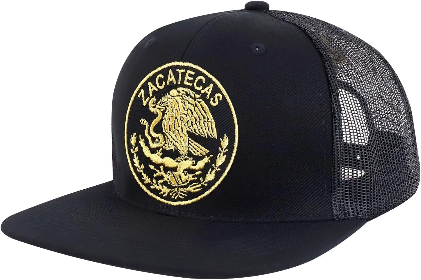 Trendy Apparel Shop Oversized XXL City of Mexico Eagle Embroidered Flat Bill Trucker Mesh Cap