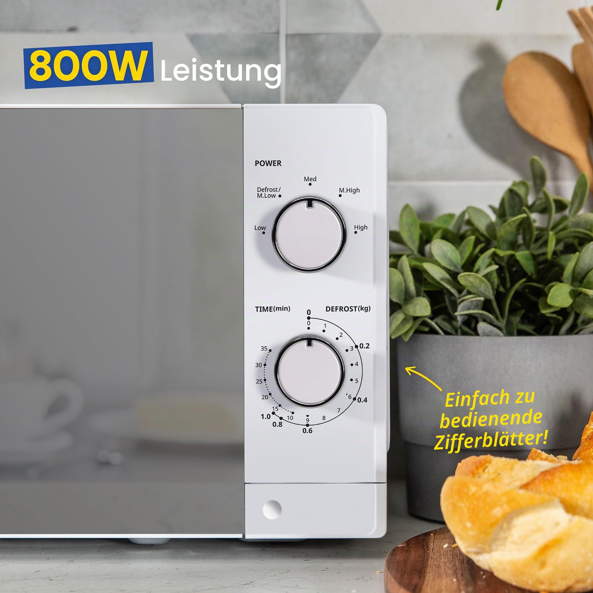 Russell Hobbs Hand-Mikrowelle 20 Liter 800 W, 5 Leistungsstufen, integrierter Timer und Auftaufunktion, leicht zu reinigen RHM2027