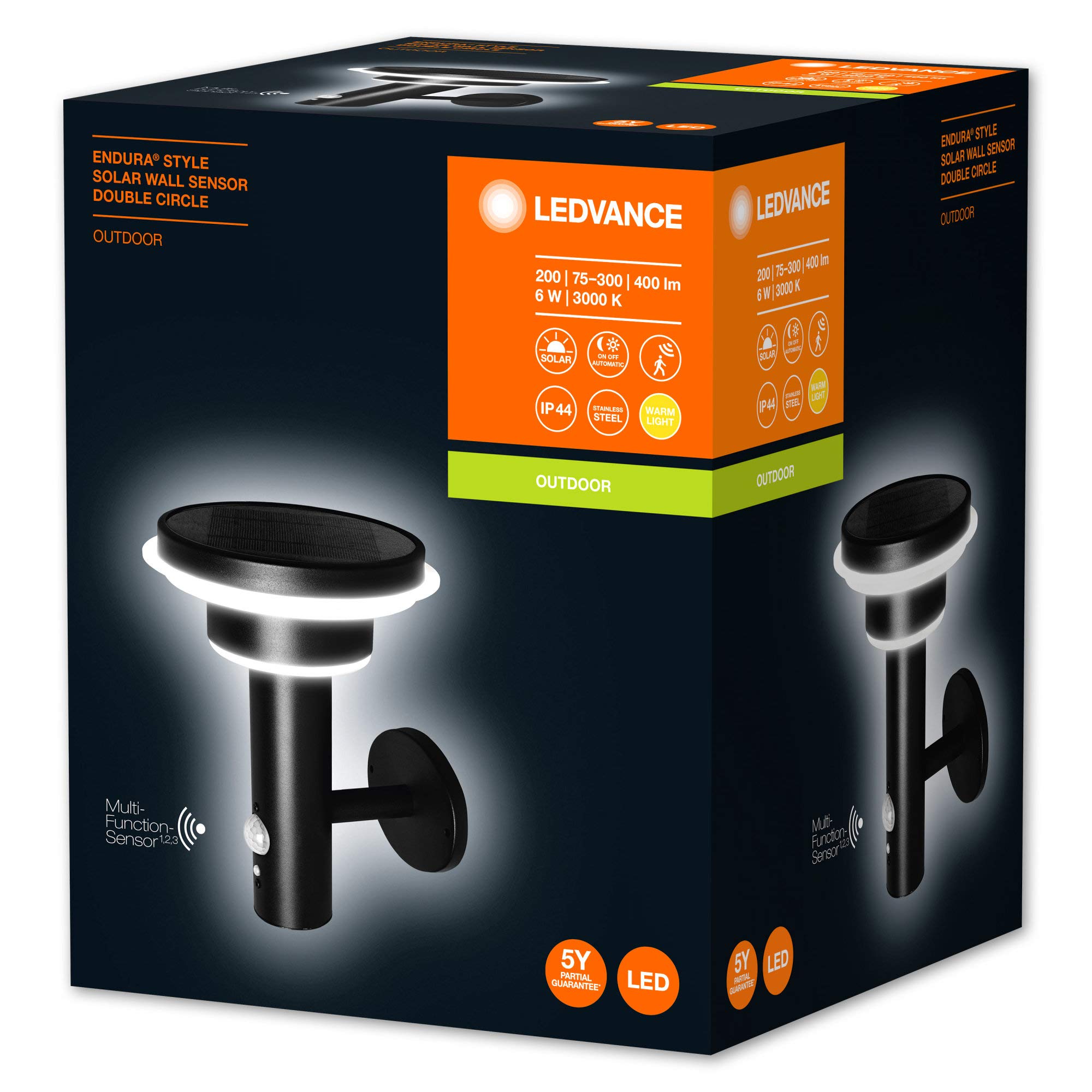 LEDVANCE Applique murale solaire à double cercle Endura Style, acier inoxydable, 6 W, noir, taille unique