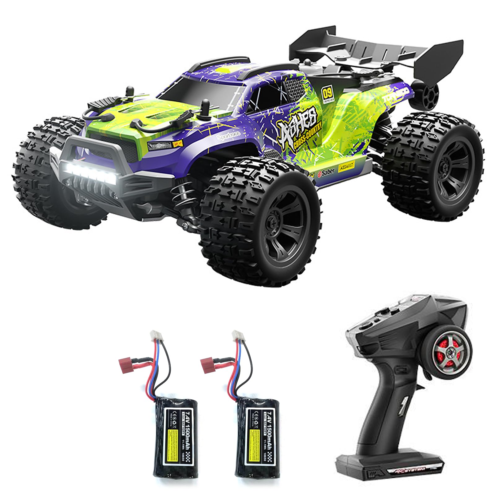 Hylukon Remote Control Cars 1/18 28KM/H RC Crawler 4WD 2.4G Full Scale LED Light High Speed All Terrain Offroad Vehicle Pickup Truck RC Climbing Car Gift Toy for Adult Rechargeable Green 2 Battery
