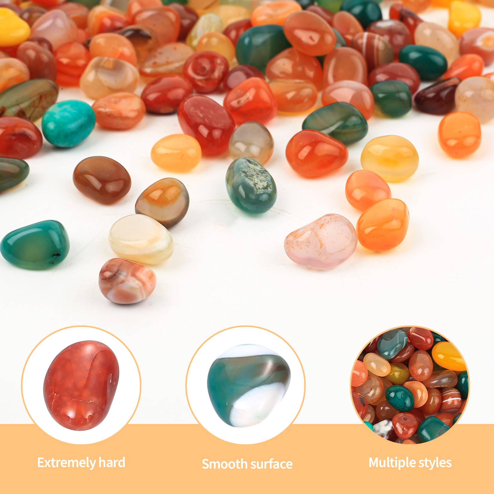 900g Edelsteine für Kinder, Bunte Trommelsteine, Halbedelsteine, 8-13 mm Muggelsteine, Bunte Steine Glückssteine für Edelsteinspiel Schatzsuche Gärten Blumentöpfe Dekoration(rund)