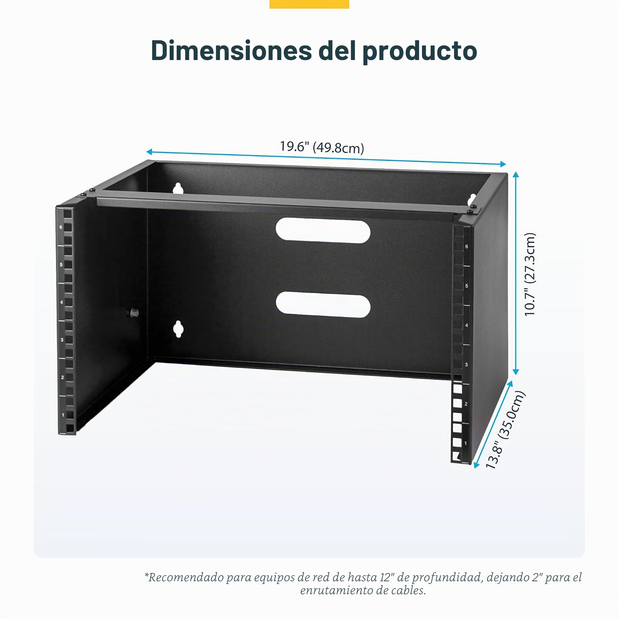 StarTech.com Rack Soporte de Montaje en Pared de 6U y 13,78in de Profundidad - Rack Horizontal para Patch Panel de Parcheo y Equipos de Servidor - con Capacidad de Carga de 19,9Kg - Negro (WALLMOUNT6)