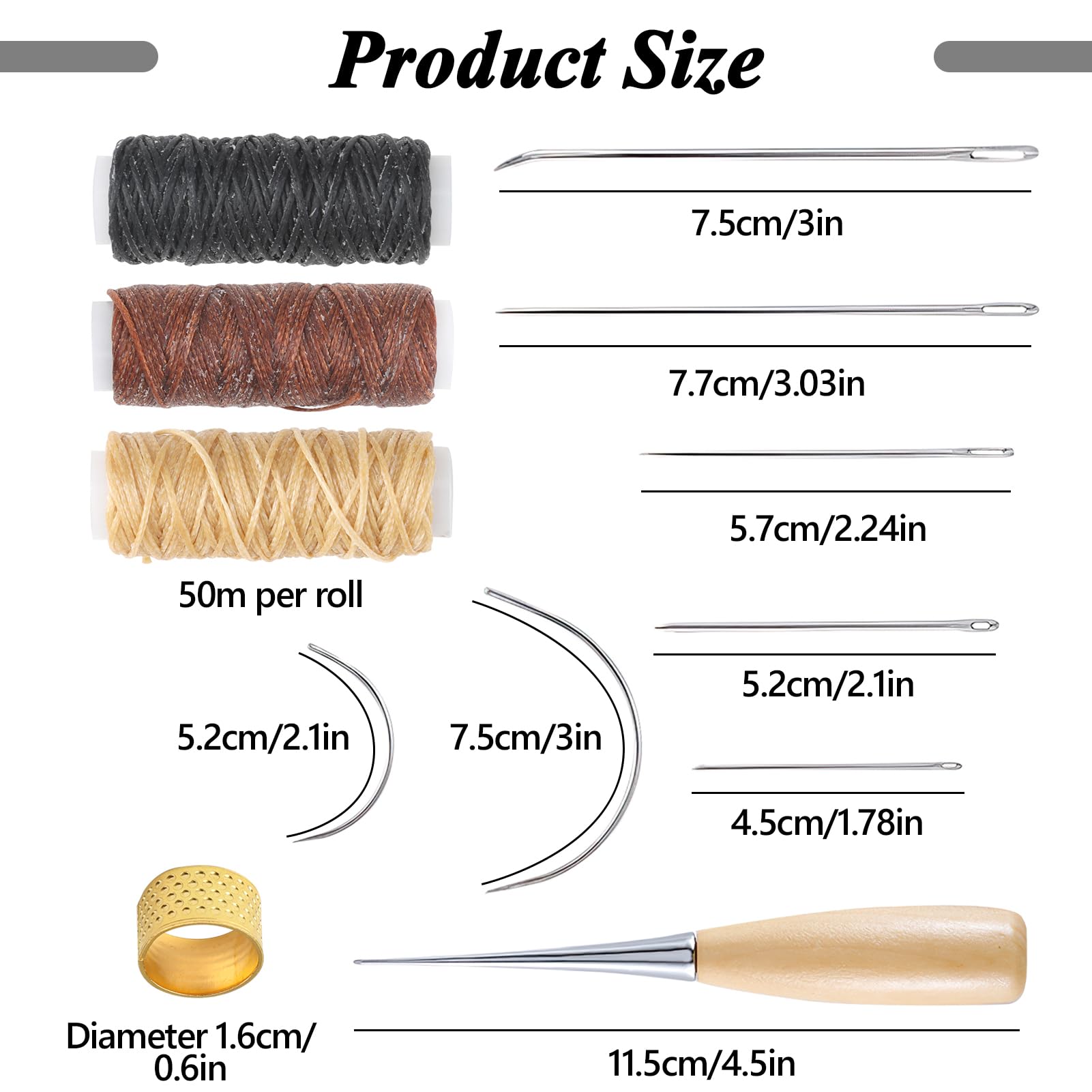 Leather Needles for Hand Sewing 12pcs Curved Needles Kit for Upholstery Repair Waxed Thread 12m Cord - Image 2