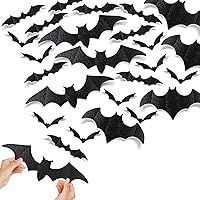 Vista 7 de DIYASY Decoración de pared de murciélagos grandes, murciélago colgante con purpurina 3D, decoración de Halloween, calcomanías de plástico