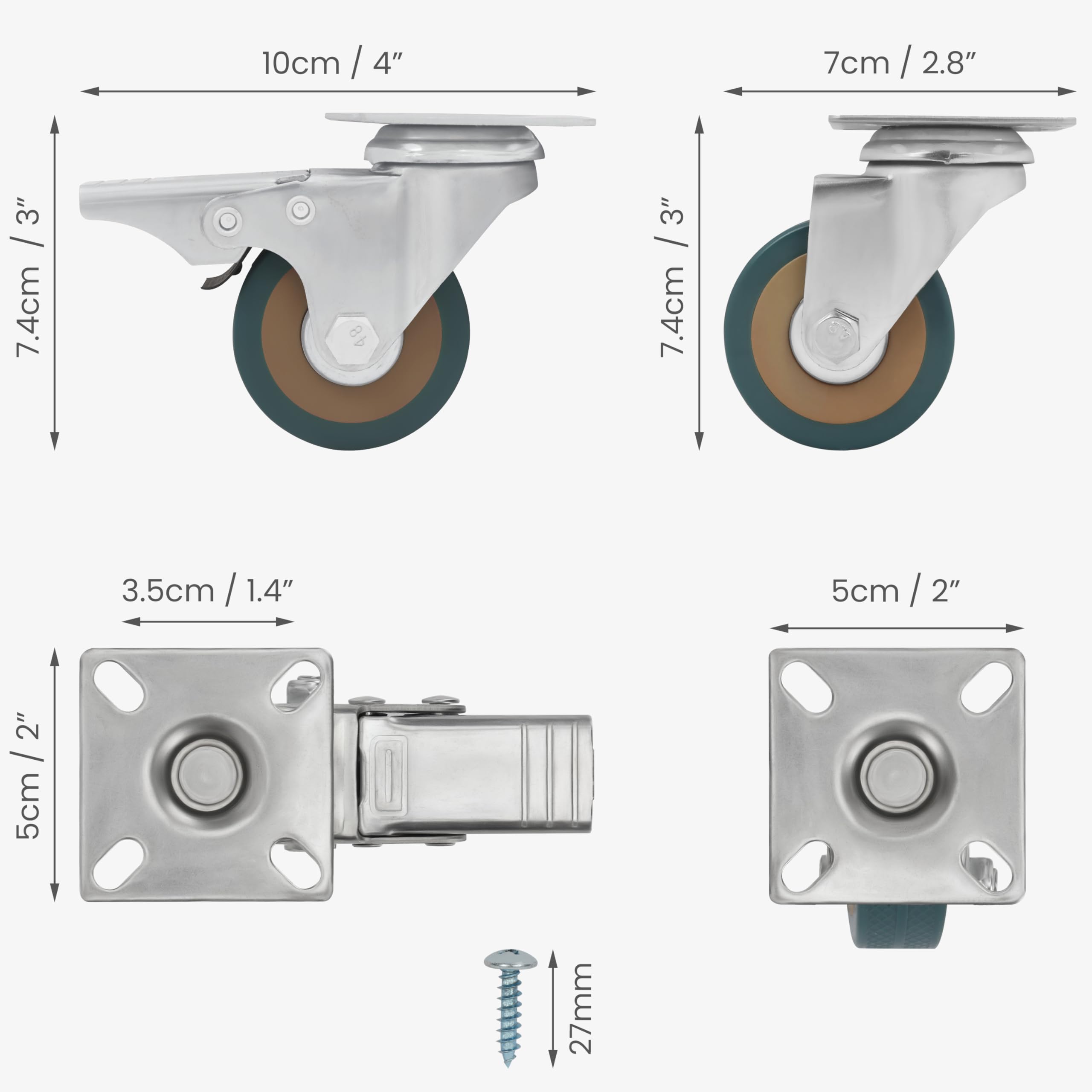 Set 8 Rotelle Per Mobili Con Freni - Gomma, 50mm, Per Carrelli E Mobile - Foto 7