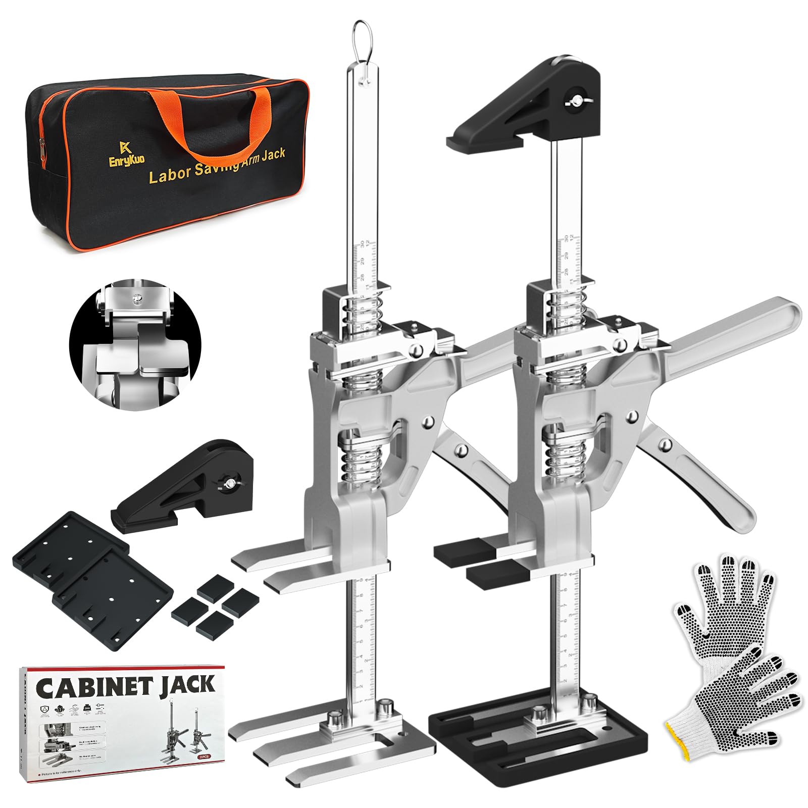 EnryKuo Labor Saving Arm Jack 2 Pack,15.5 Inch Stainless Steel Furniture Lifts with with Two-Speed Descent,Hand Furniture Jack Lift Tool for Installing Cabinets,Flooring&Windows,Load 660LBS