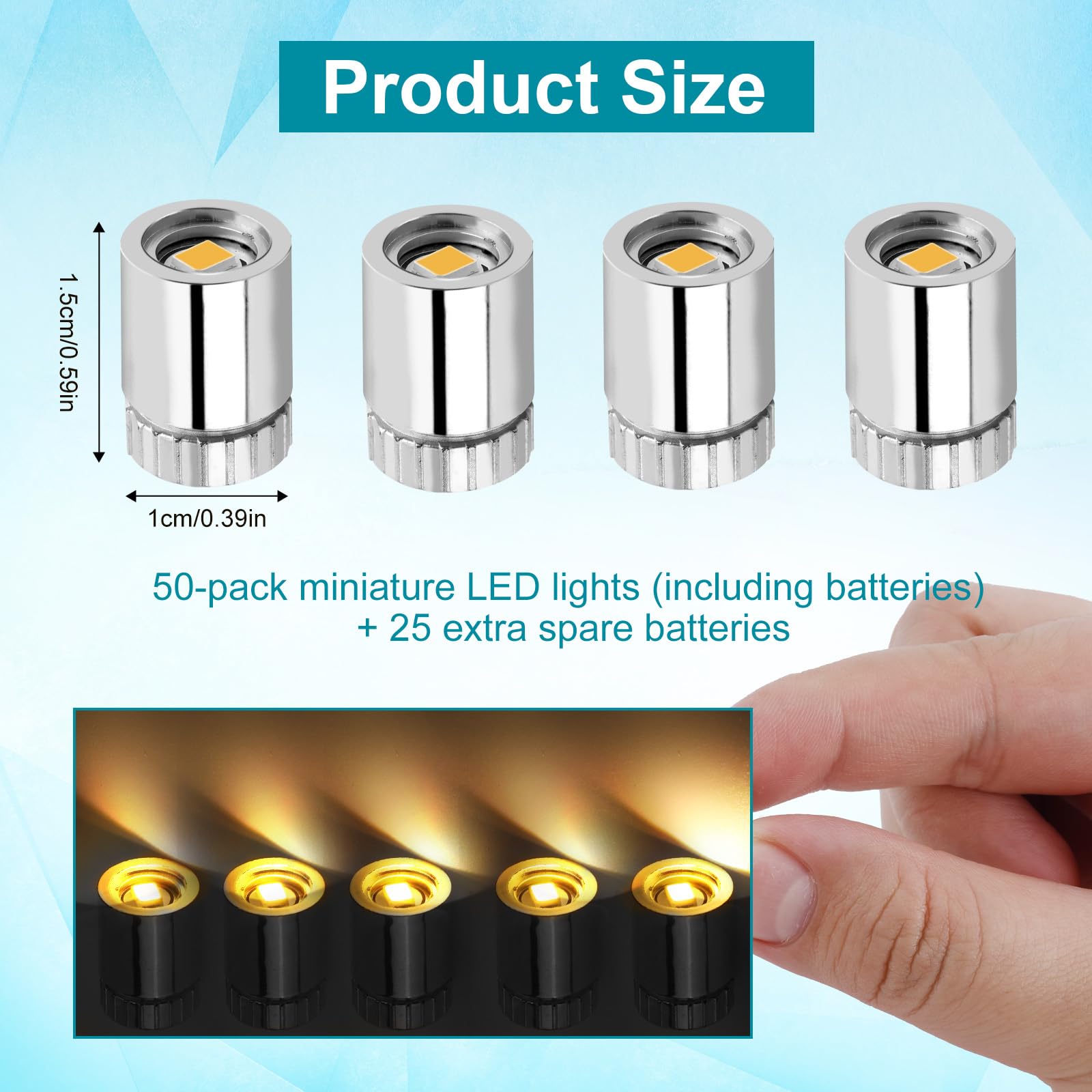 50 Sztuk Miniaturowych Lampek LED z 25 Bateriami, Zasilane Bateryjnie Miniaturowe Lampki Elektryczne do Lampionów Papierowych Akcesoriów do Domków dla Lalek (Ciepła Biel)