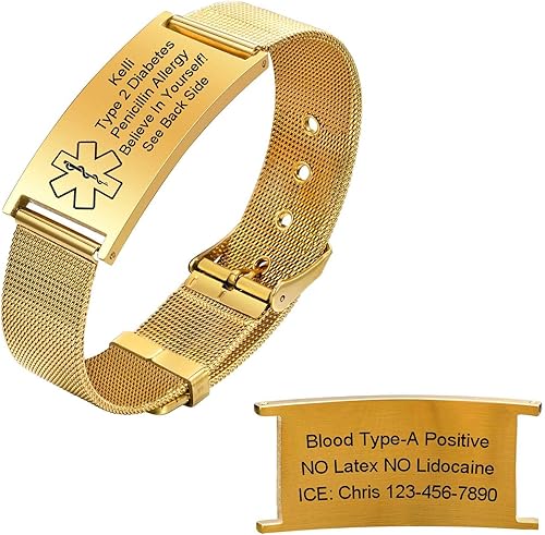 Pulseras personalizadas de alerta médica para hombres, mujeres y niños, grabado gratuito, malla de acero inoxidable ajustable, pulsera de disponible en Yaxa Mexico