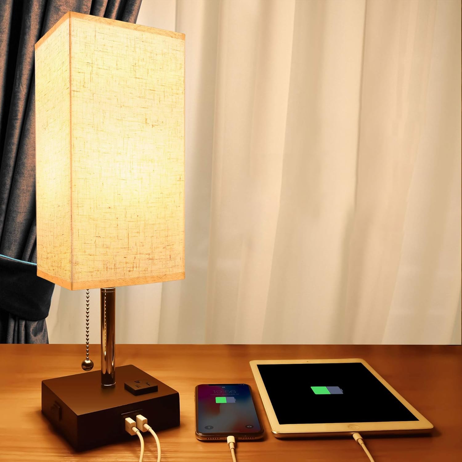 USB Bedside Table Lamp,Cotanic Minimalist Bedside Desk Lamp with