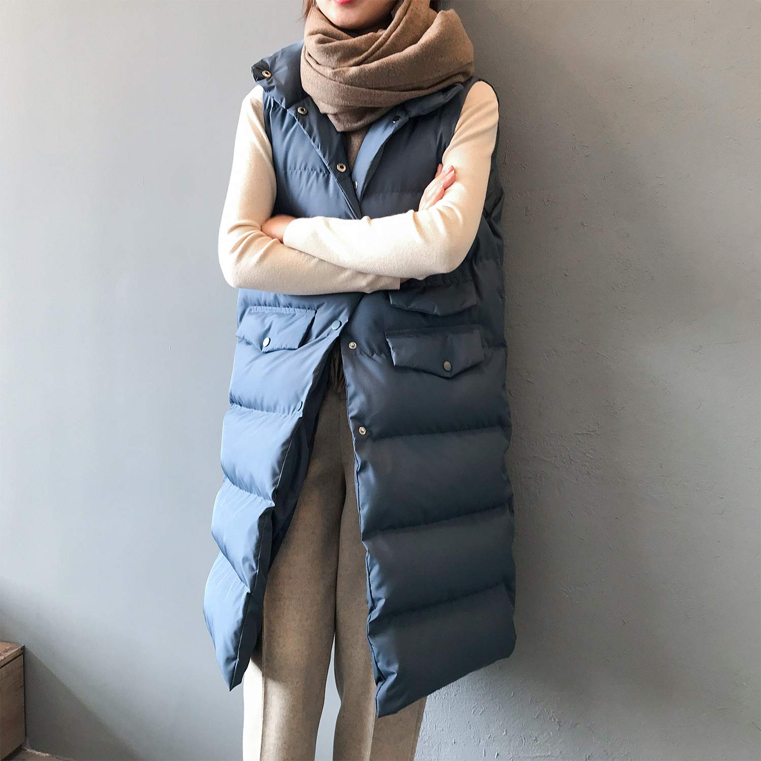 Cappotto Donna Elegante, Gilet Lungo Senza Maniche Da Donna, Gilet Invernale Imbottito Lungo Trapuntato Giacca Da Donna Smanicato Piumino,Blu,M