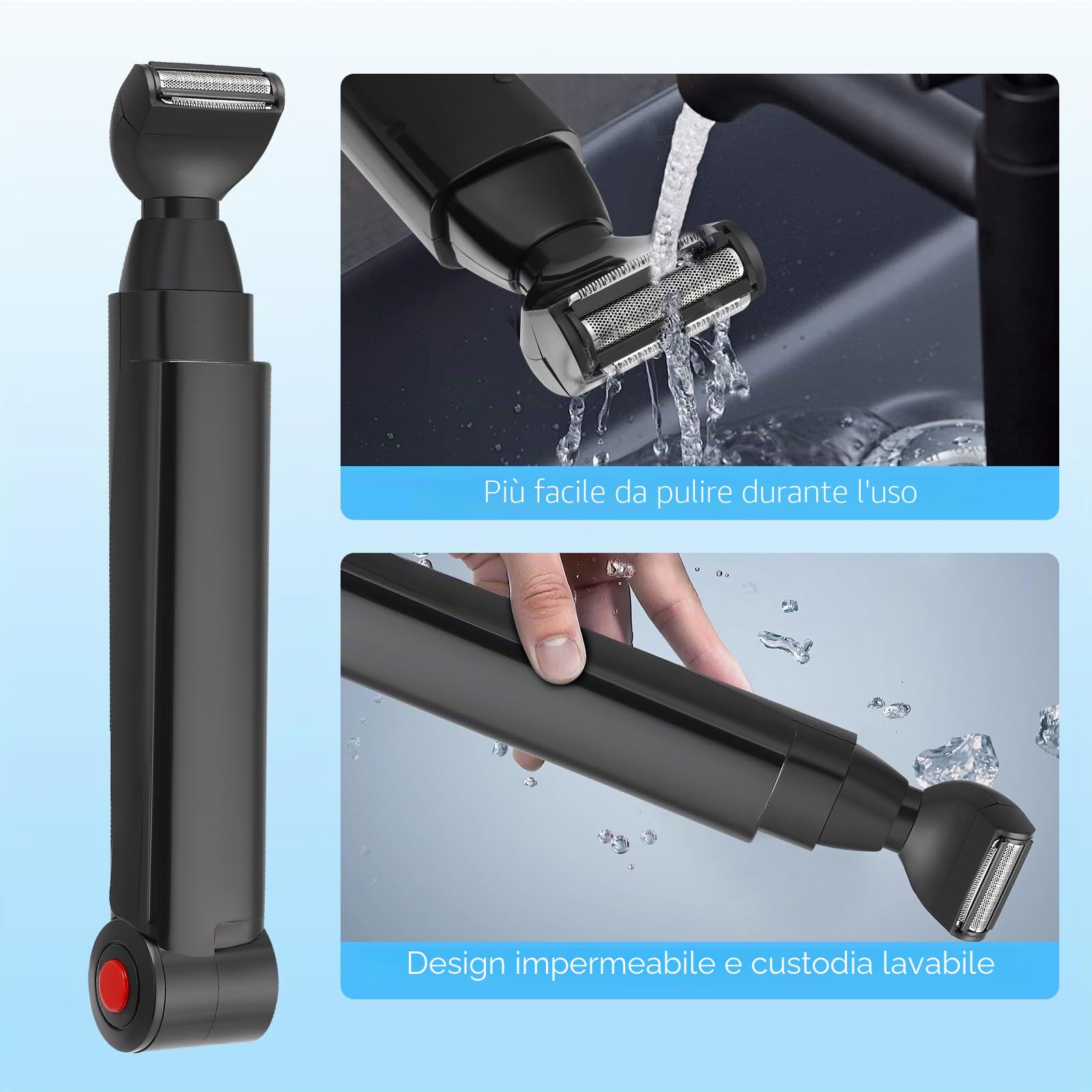 Rasoio elettrico per la schiena da uomo, con 2 testine di rasatura rimovibili e allungamento del braccio ergonomico, pieghevole, per la cura della schiena, del viso, del petto e delle spalle