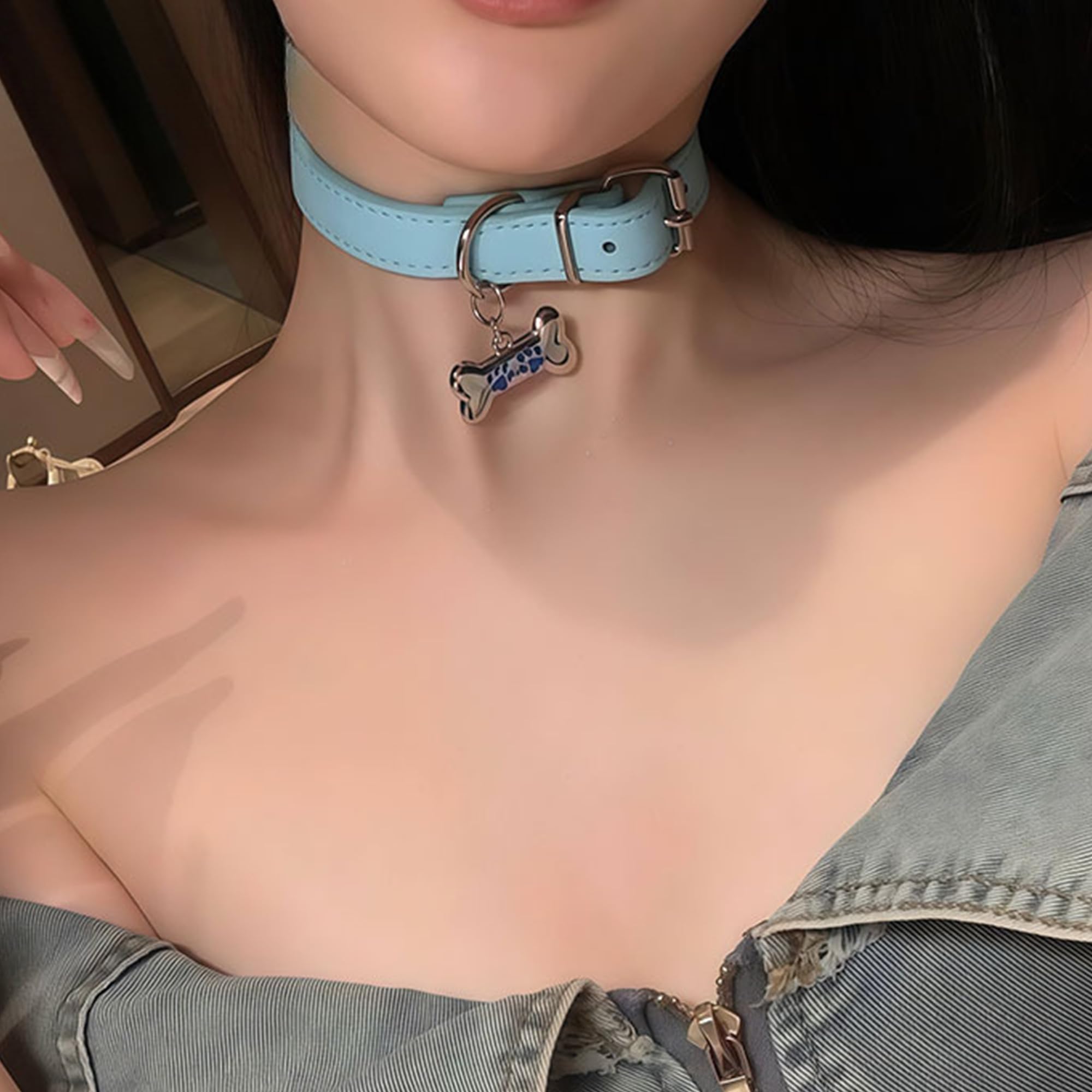 Nojess Leather Choker Collar for Women Punk Choker Y2k Necklace Bone Shaped Pendant Necklace Fashionable Punk Gothic Jewerly