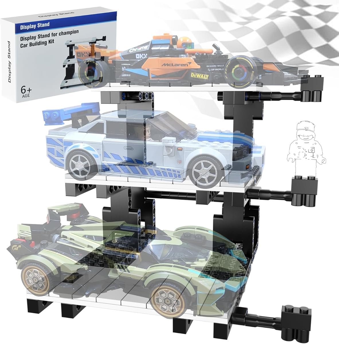 Display Stand for Lego Speed Champion Cars, Upgraded 3-Layer Stand for Lego Car 76917 76908 76918 76915 76914 76907 76901 76902 and More, Display Building Kit for Kids, Boys and Girls