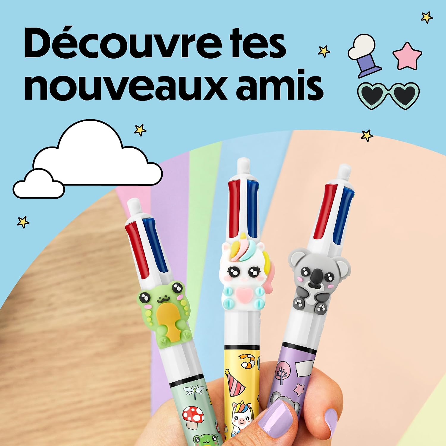 BIC Vibbies 4 Couleurs Mini Stylo-bille pointe moyenne (1,0 mm) avec figurines d’animaux a - Mise en situation et utilisation