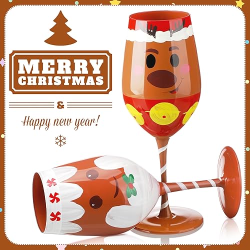 Miniatura 4 de Umigy Juego de 2 copas de vino de Navidad de 16 onzas, copas de vino con tallo para beber copas de Navidad con tallo pintado de Navidad para regalo