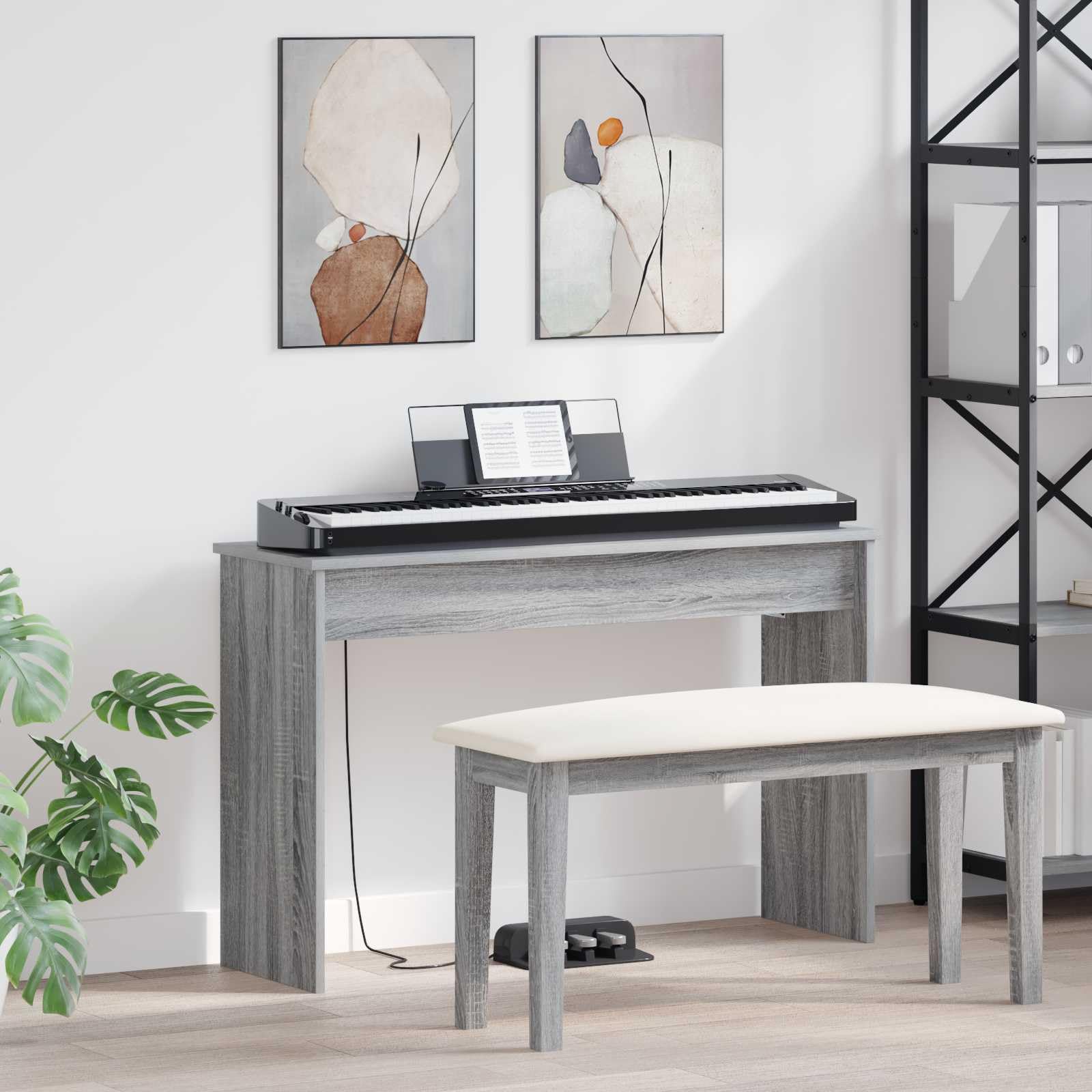 Supporto per pianoforte, in legno Sonoma, 100 x 32 x 64 cm, stabile, antiscivolo, regolabile in altezza, per sintetizzatore, studio, palco, musica, stanza